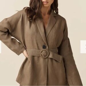 NWT Vetta Dusty Green Women’s Belted Linen Jacket Sz XS